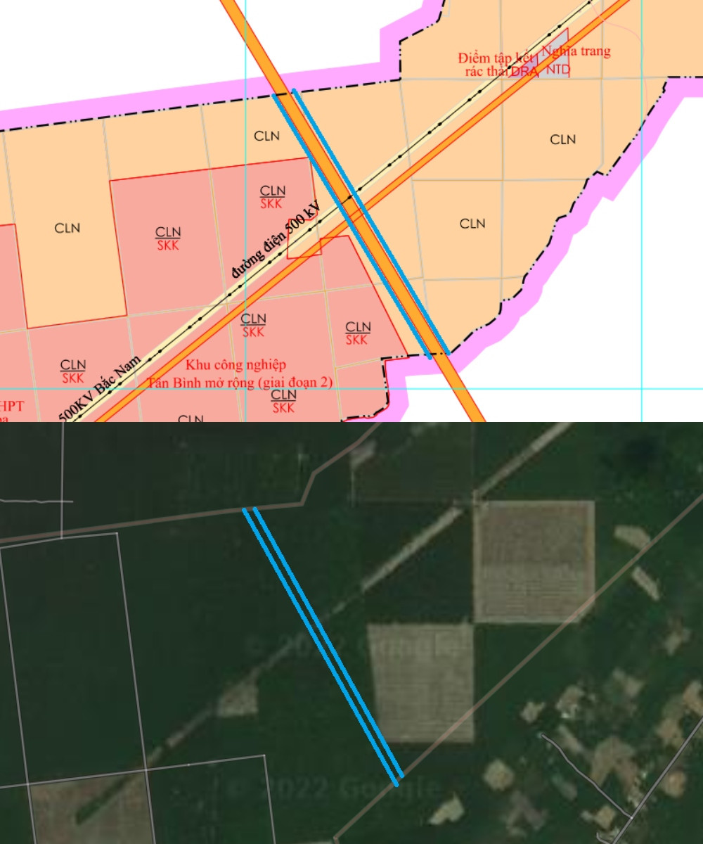 Tuyến đường cắt qua HL612 được quy hoạch trên bản đồ và từ vệ tinh Google